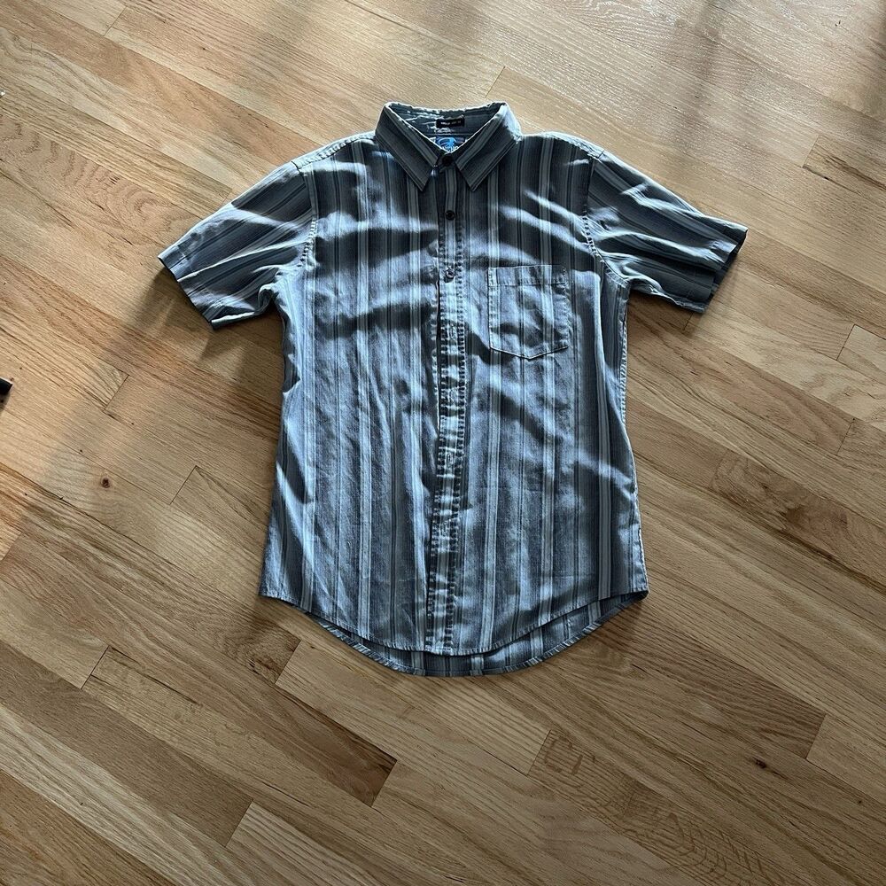 Y2K Vintage Anchor Blue Button Up Short Sleeve striped Shirt‎ Blue Size small